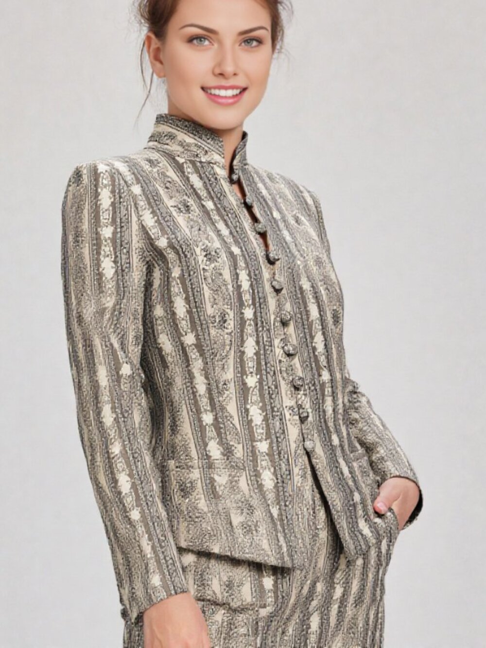 Lord & Taylor Jacquard mock neck vintage blazer 4